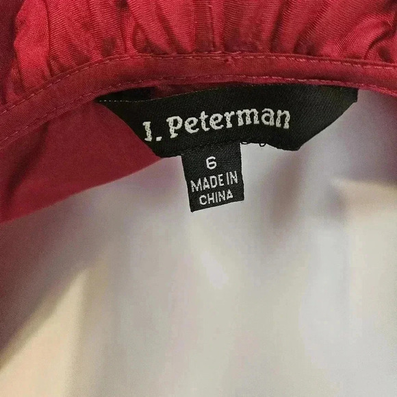 J. Peterman Top Women's Size6 Red Flamenco Ruffle Self Tie Wrap Blouse Shirt - Picture 10 of 11